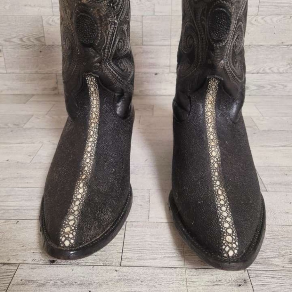 Men's Potro Rebelde Western Exotic Black Stingray Leather Cowboy Boots Size 9 - Picture 3 of 11